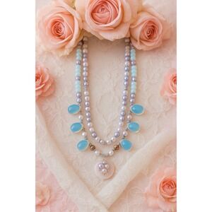 Freshwater Pearl Necklace Opalite Beads Sterling Silver Clasp Elegant‎